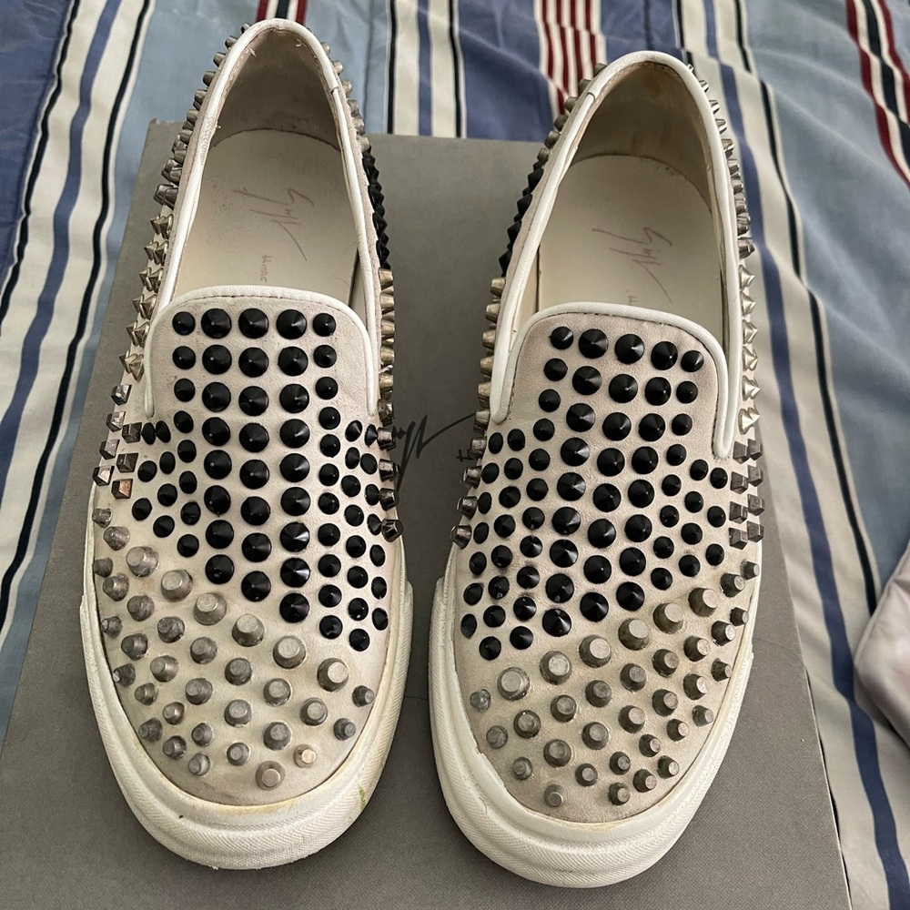 Giuseppe Zanotti White Suede Studded Sneakers